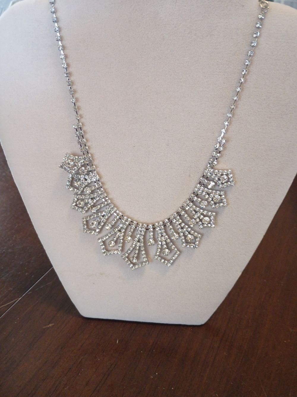 Rhinestone Fan Statement Necklace in Silver Wedding Bridal Accessories